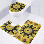Yellow Flower Kaleidoscope Print 3 Piece Bath Mat Set