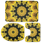 Yellow Flower Kaleidoscope Print 3 Piece Bath Mat Set