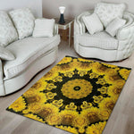 Yellow Flower Kaleidoscope Print Area Rug