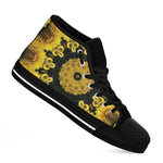 Yellow Flower Kaleidoscope Print Black High Top Shoes