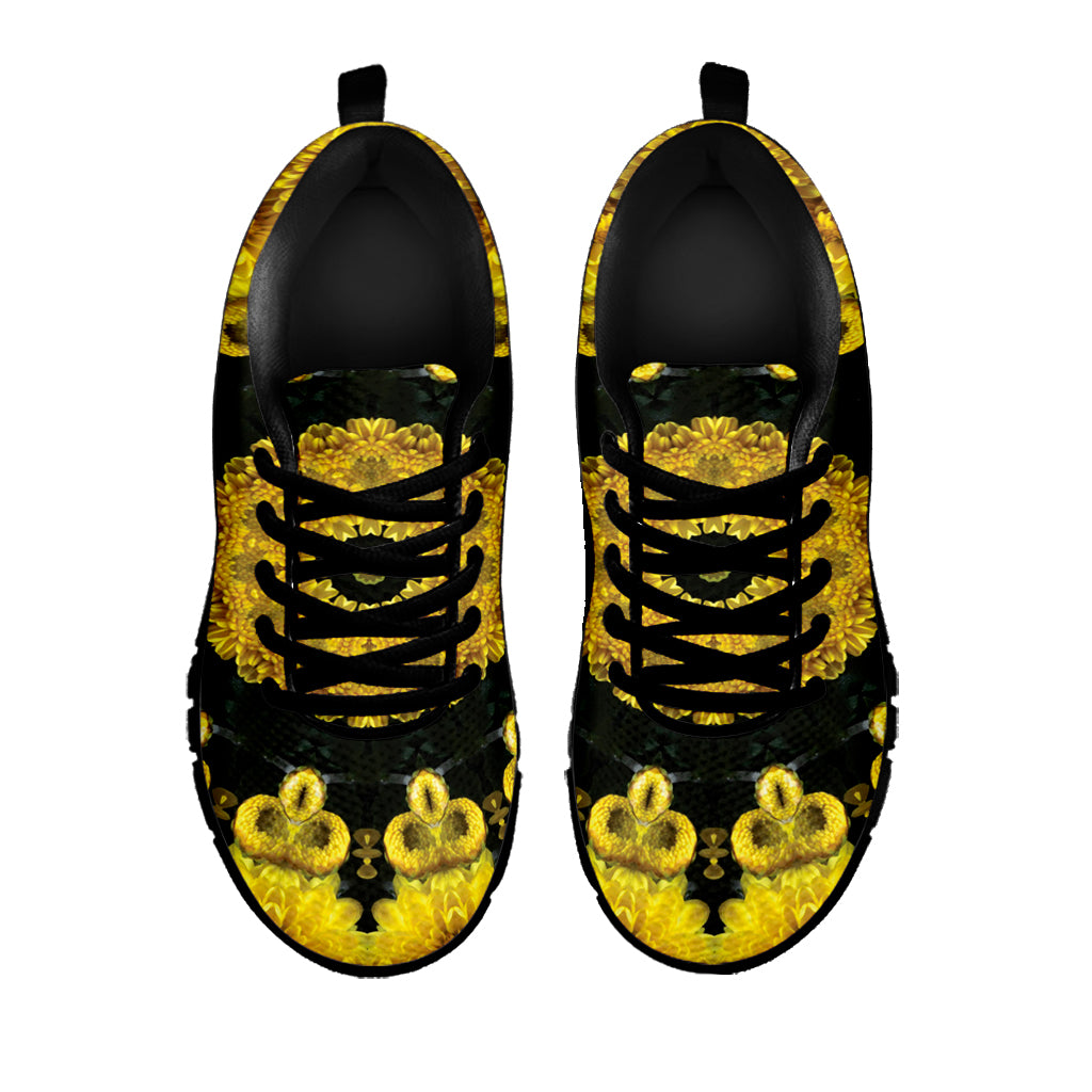 Yellow Flower Kaleidoscope Print Black Sneakers