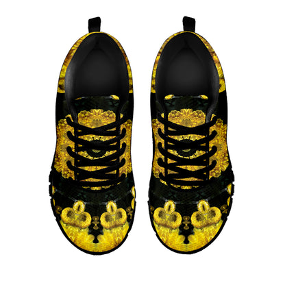 Yellow Flower Kaleidoscope Print Black Sneakers
