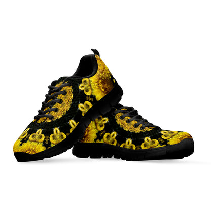 Yellow Flower Kaleidoscope Print Black Sneakers