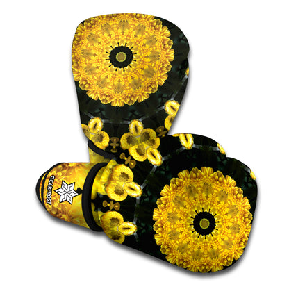 Yellow Flower Kaleidoscope Print Boxing Gloves