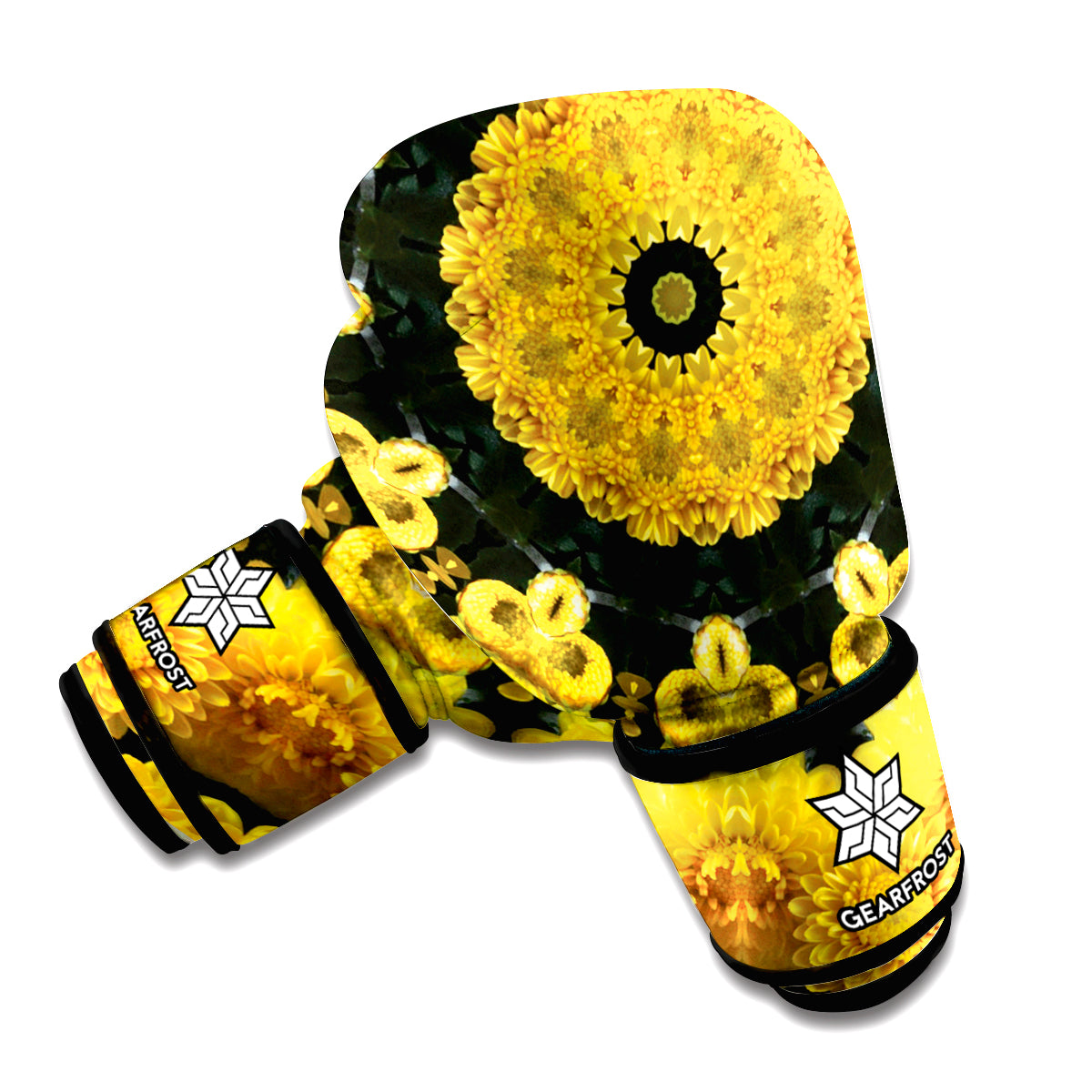 Yellow Flower Kaleidoscope Print Boxing Gloves