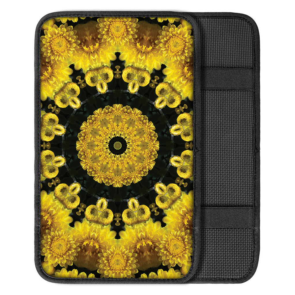 Yellow Flower Kaleidoscope Print Car Center Console Cover