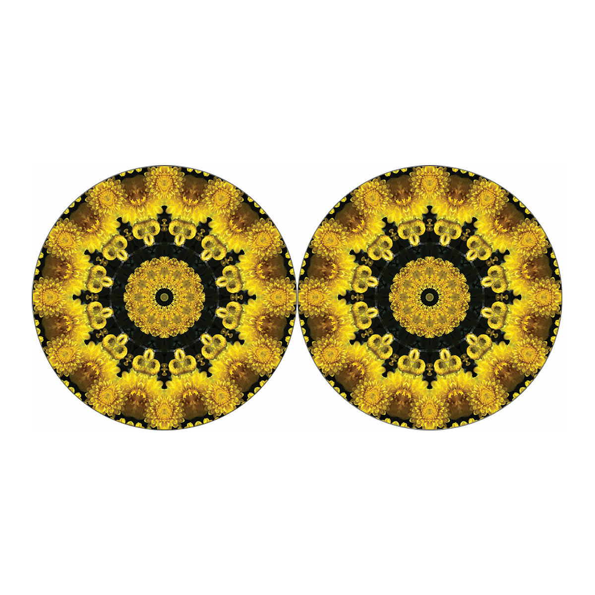 Yellow Flower Kaleidoscope Print Car Coasters