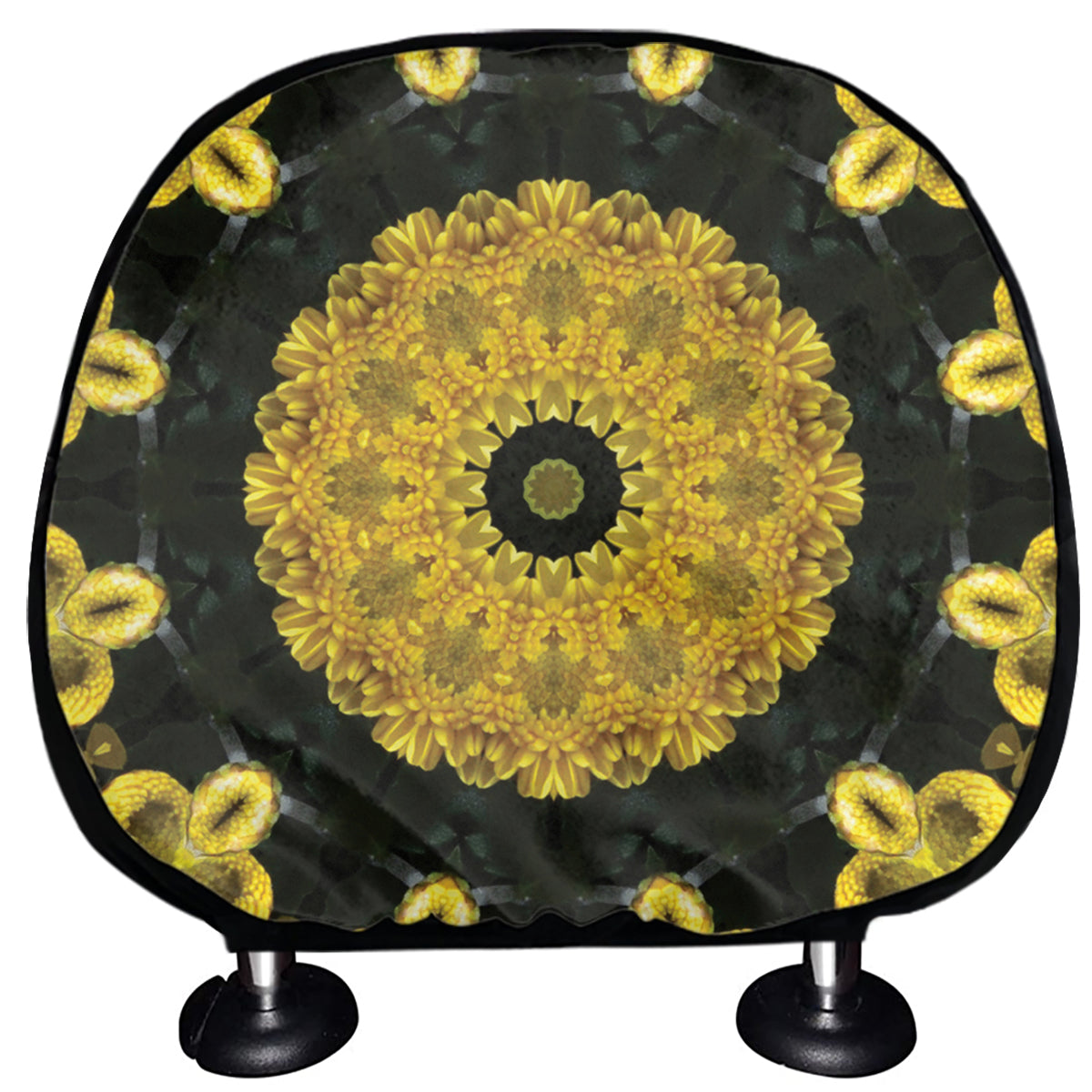 Yellow Flower Kaleidoscope Print Car Headrest Covers