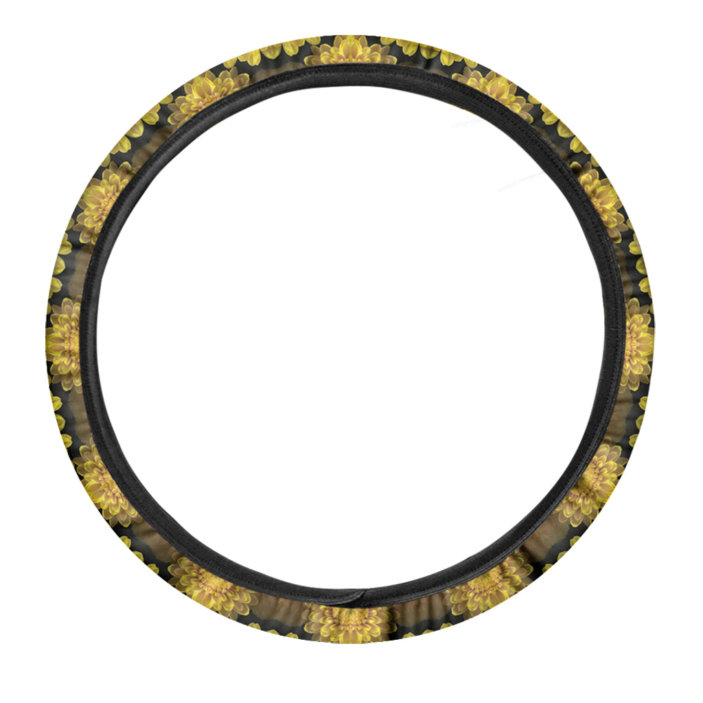 Yellow Flower Kaleidoscope Print Car Steering Wheel Cover