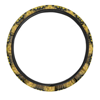 Yellow Flower Kaleidoscope Print Car Steering Wheel Cover
