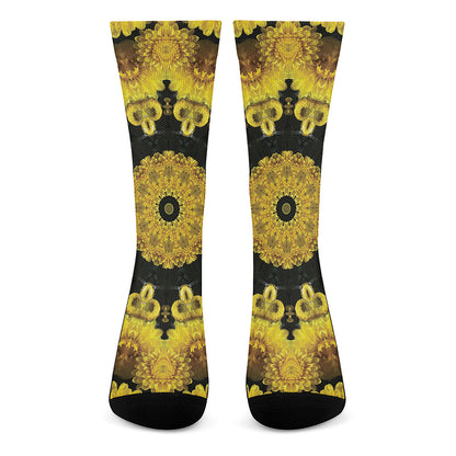 Yellow Flower Kaleidoscope Print Crew Socks
