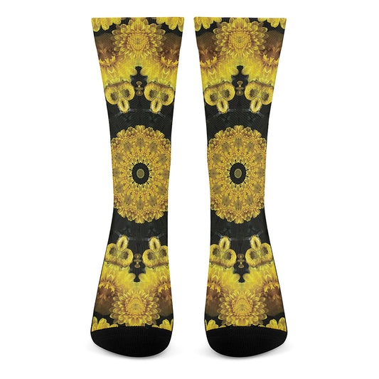 Yellow Flower Kaleidoscope Print Crew Socks