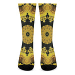 Yellow Flower Kaleidoscope Print Crew Socks