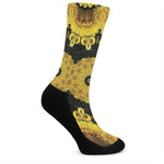 Yellow Flower Kaleidoscope Print Crew Socks