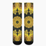 Yellow Flower Kaleidoscope Print Crew Socks