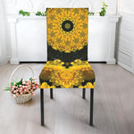 Yellow Flower Kaleidoscope Print Dining Chair Slipcover