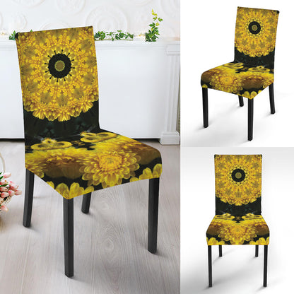 Yellow Flower Kaleidoscope Print Dining Chair Slipcover