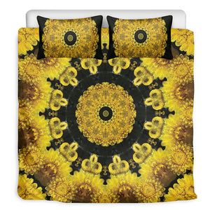 Yellow Flower Kaleidoscope Print Duvet Cover Bedding Set