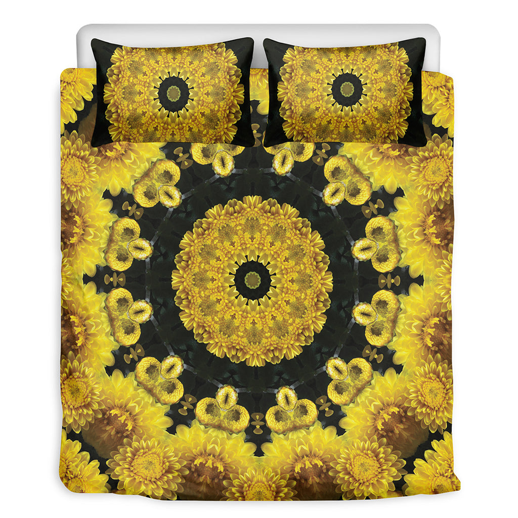 Yellow Flower Kaleidoscope Print Duvet Cover Bedding Set