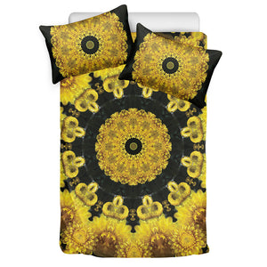 Yellow Flower Kaleidoscope Print Duvet Cover Bedding Set