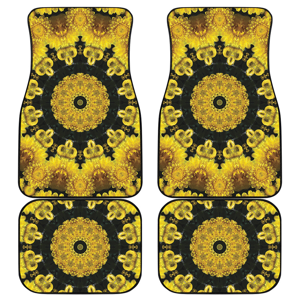 Yellow Flower Kaleidoscope Print Front and Back Car Floor Mats