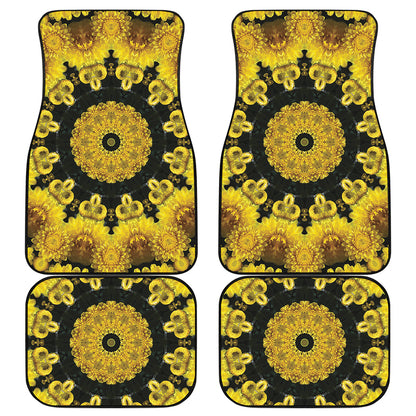 Yellow Flower Kaleidoscope Print Front and Back Car Floor Mats