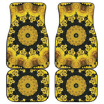 Yellow Flower Kaleidoscope Print Front and Back Car Floor Mats