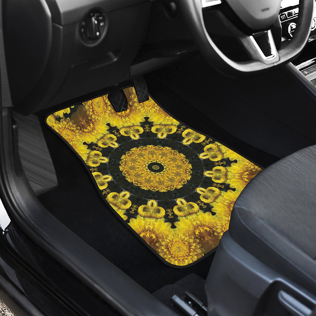 Yellow Flower Kaleidoscope Print Front and Back Car Floor Mats