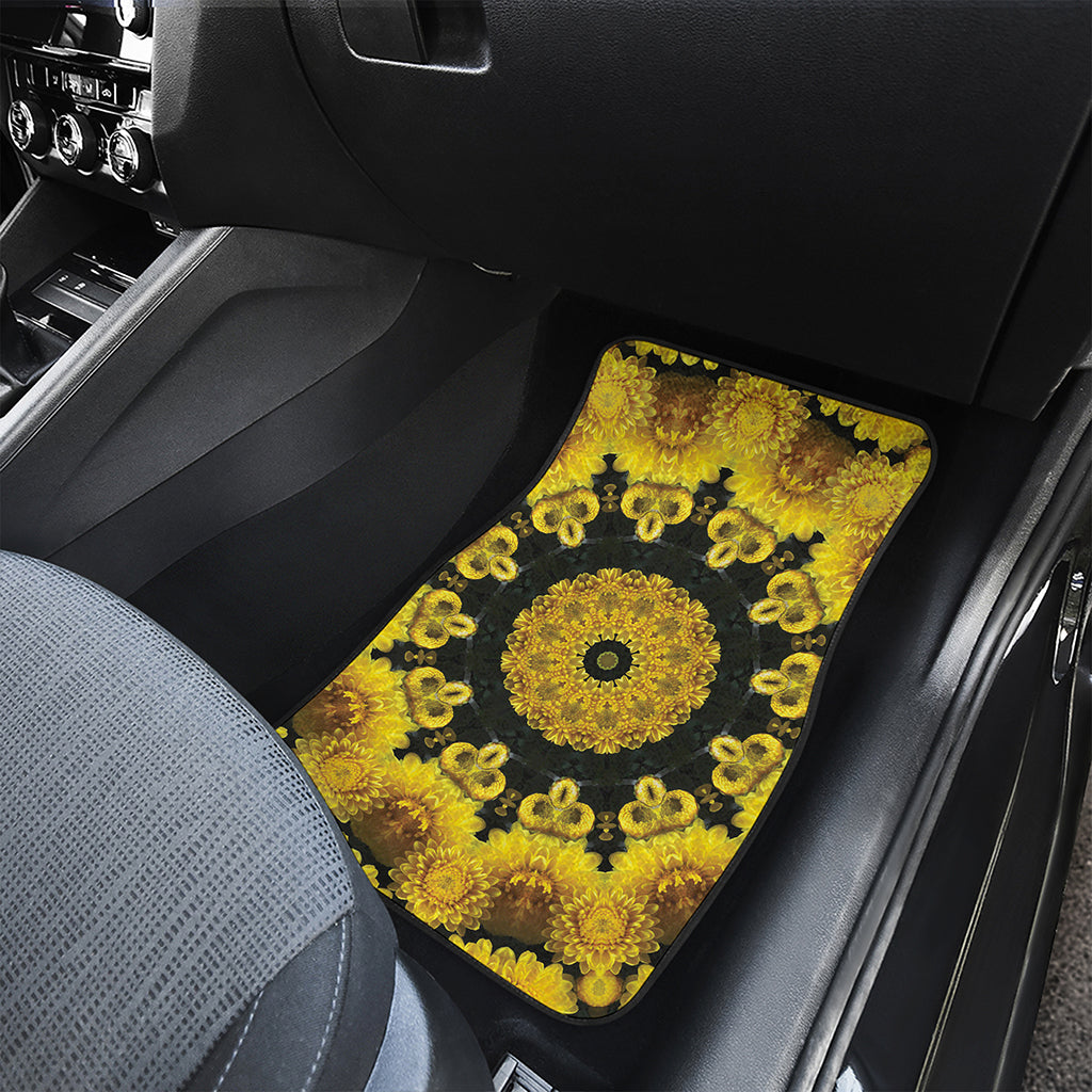 Yellow Flower Kaleidoscope Print Front and Back Car Floor Mats