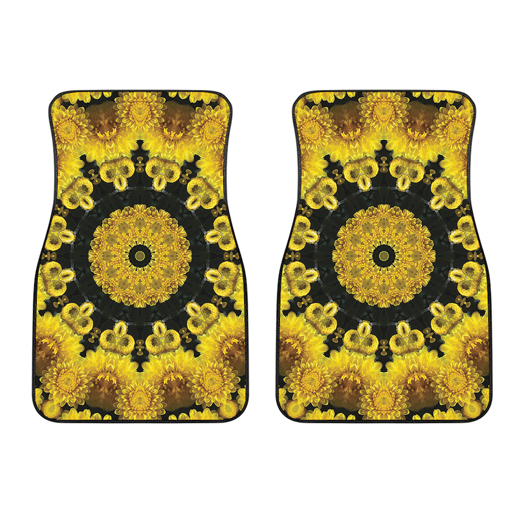 Yellow Flower Kaleidoscope Print Front Car Floor Mats