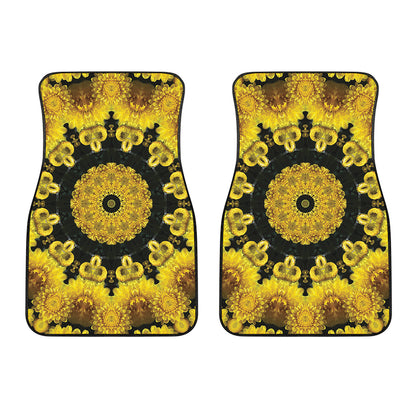 Yellow Flower Kaleidoscope Print Front Car Floor Mats