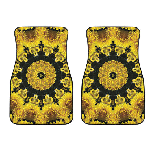 Yellow Flower Kaleidoscope Print Front Car Floor Mats
