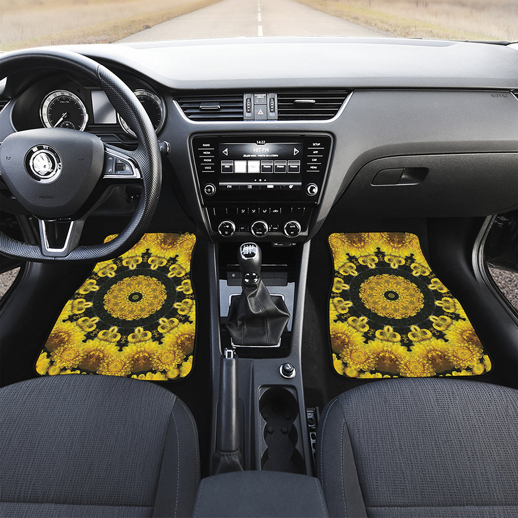 Yellow Flower Kaleidoscope Print Front Car Floor Mats
