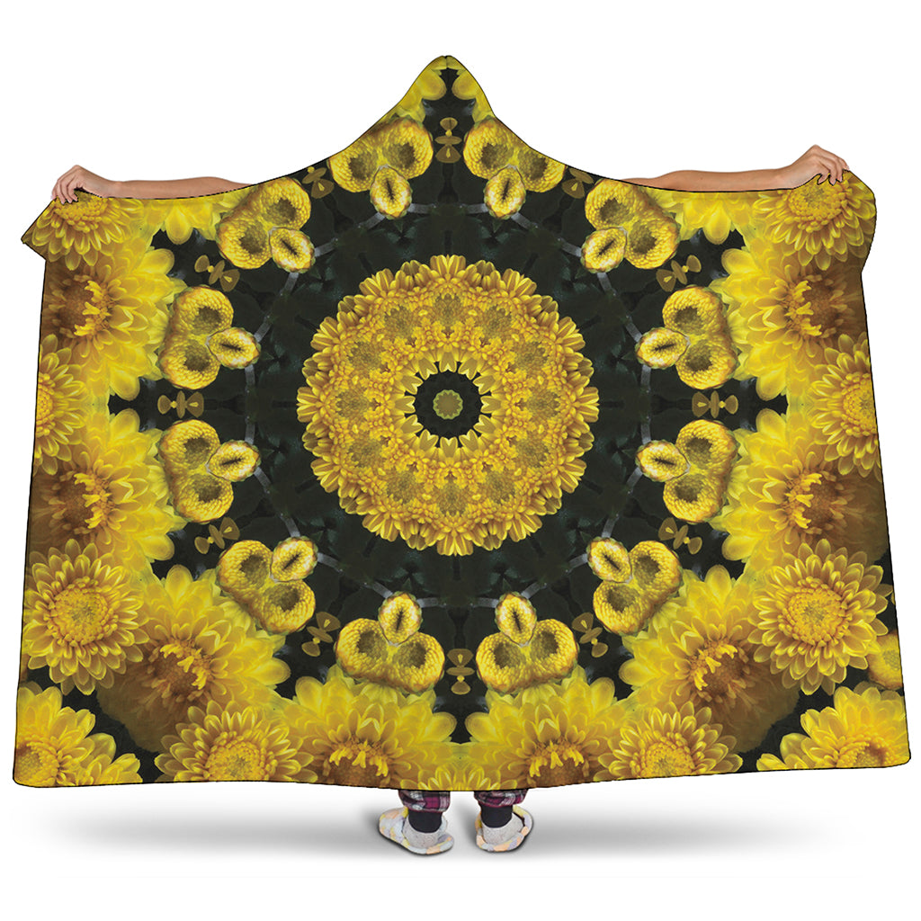 Yellow Flower Kaleidoscope Print Hooded Blanket