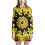 Yellow Flower Kaleidoscope Print Hoodie Dress