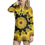 Yellow Flower Kaleidoscope Print Hoodie Dress