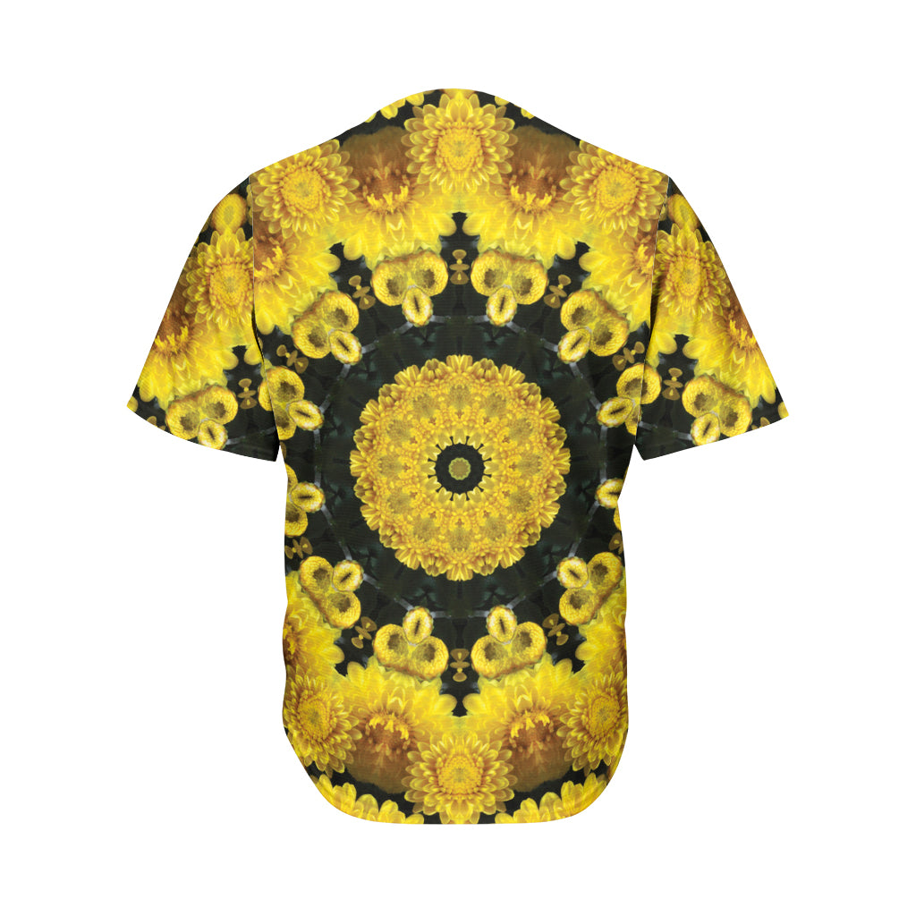 Yellow Flower Kaleidoscope Print Men's Baseball Jersey