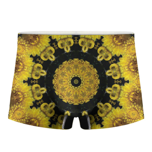 Yellow Flower Kaleidoscope Print Men's Boxer Briefs