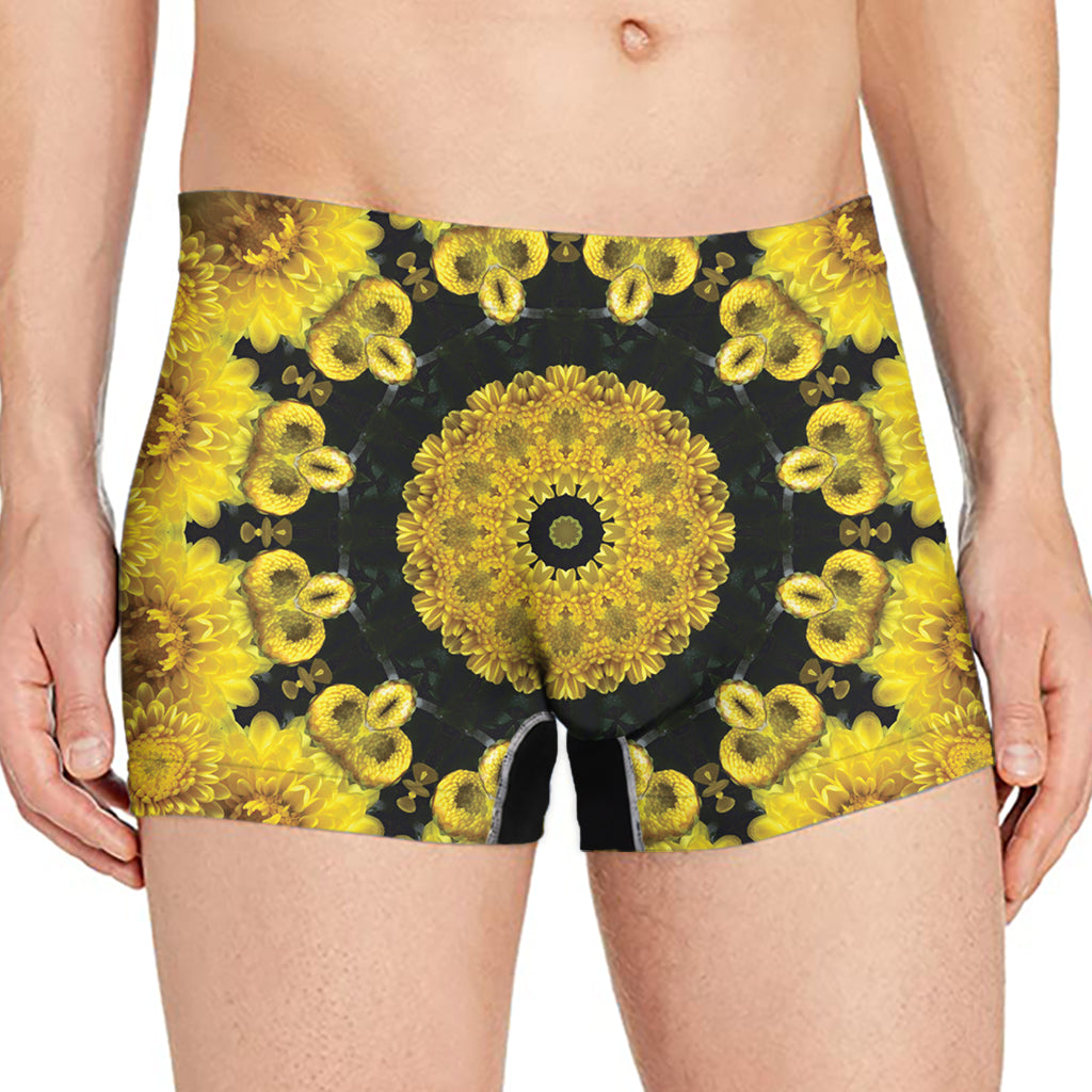 Yellow Flower Kaleidoscope Print Men's Boxer Briefs