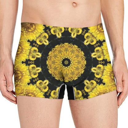 Yellow Flower Kaleidoscope Print Men's Boxer Briefs