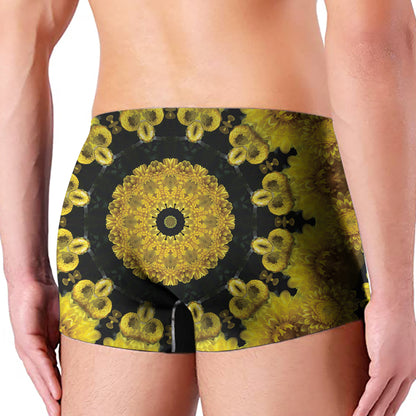 Yellow Flower Kaleidoscope Print Men's Boxer Briefs