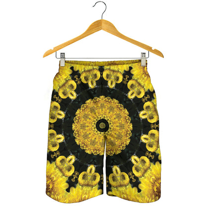 Yellow Flower Kaleidoscope Print Men's Shorts