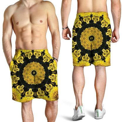 Yellow Flower Kaleidoscope Print Men's Shorts