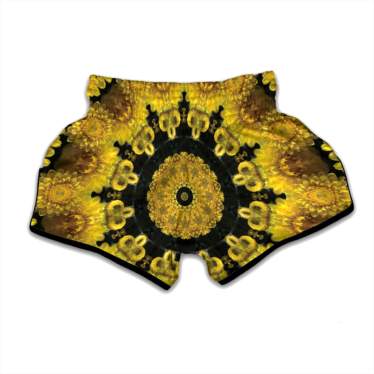 Yellow Flower Kaleidoscope Print Muay Thai Boxing Shorts