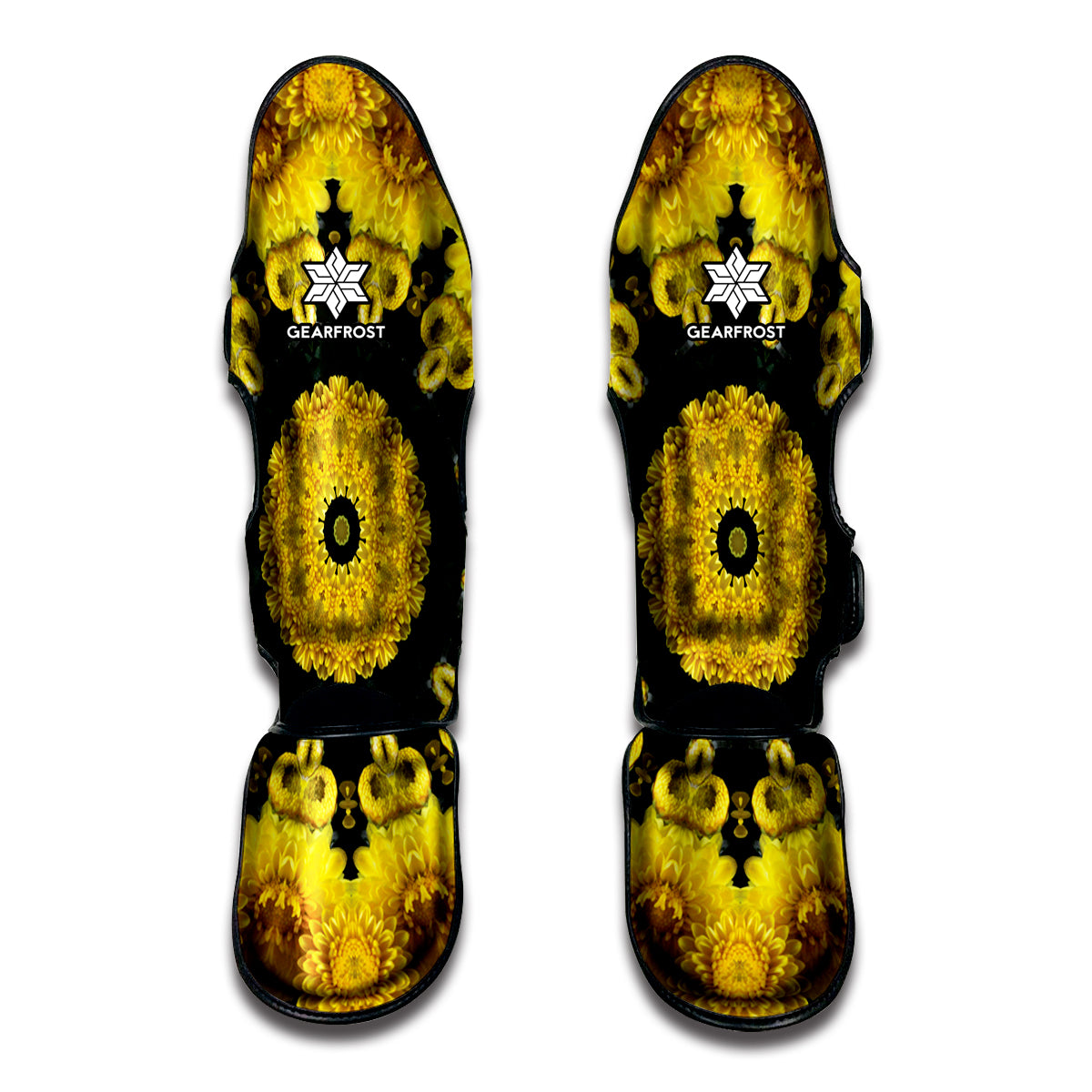Yellow Flower Kaleidoscope Print Muay Thai Shin Guard