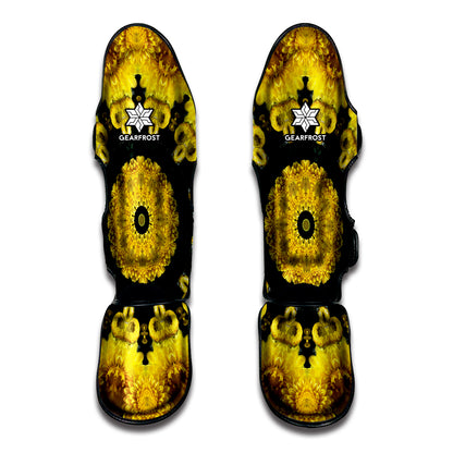 Yellow Flower Kaleidoscope Print Muay Thai Shin Guard