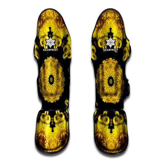 Yellow Flower Kaleidoscope Print Muay Thai Shin Guard