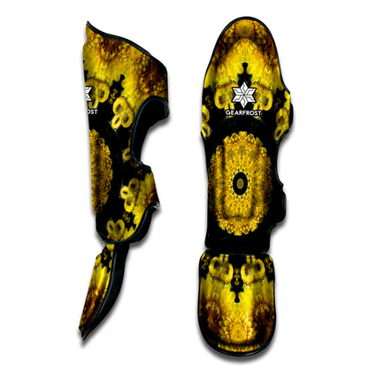 Yellow Flower Kaleidoscope Print Muay Thai Shin Guard