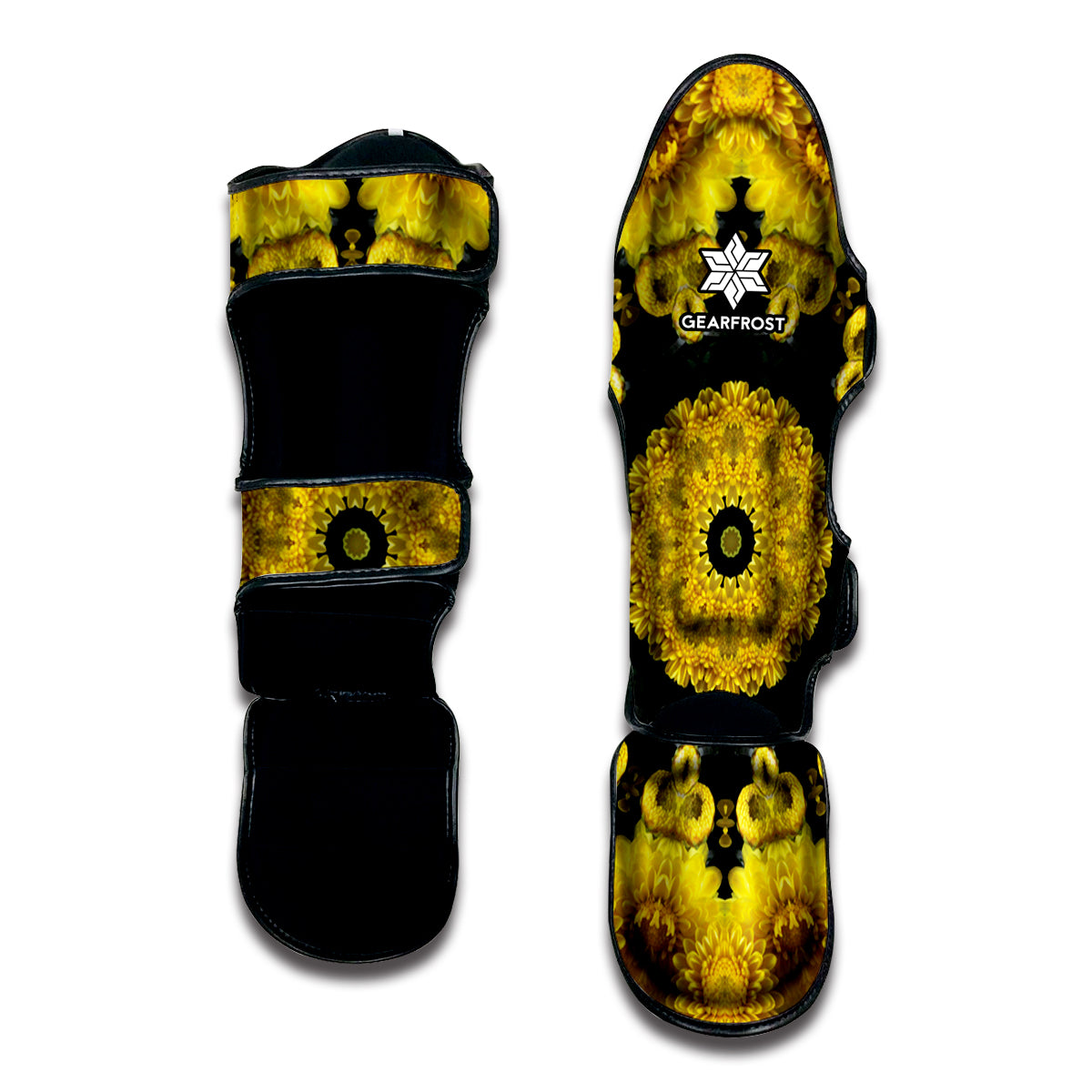 Yellow Flower Kaleidoscope Print Muay Thai Shin Guard