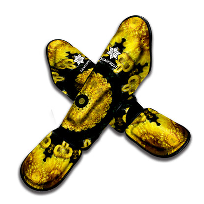 Yellow Flower Kaleidoscope Print Muay Thai Shin Guard